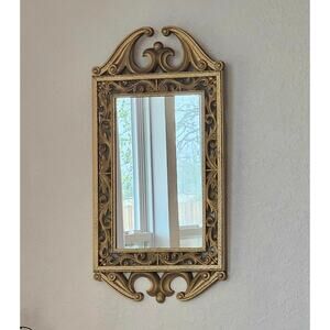 Vintage Hollywood Regency Art Deco Style Wall Mirror Gilt Scroll Decor